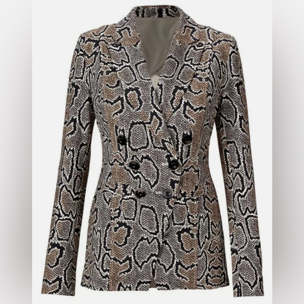 CABI Career Contemporary Python Double Breasted Ivory Brown Black Blazer SZ 10